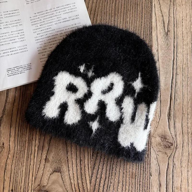 Y2K Letter Fluffy Plush Beanies For Men Women Auutmn Winter Knit Hip Hop Cap Male Soft Outdoor Warm Skullies Ski Hat Bonnet Girl