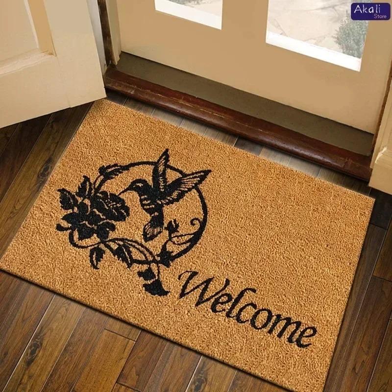Minimalist Doormat with Welcome Letters Vintage Floor Mat Non-slip Cushioned Entrance Mat Machine Washable, Decorative Door Mat.