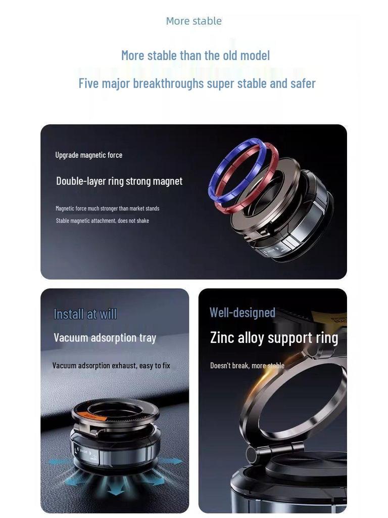 Universal Zinc Alloy Car Phone Holder with Vacuum Suction and N52 Strong Magnetic Surface