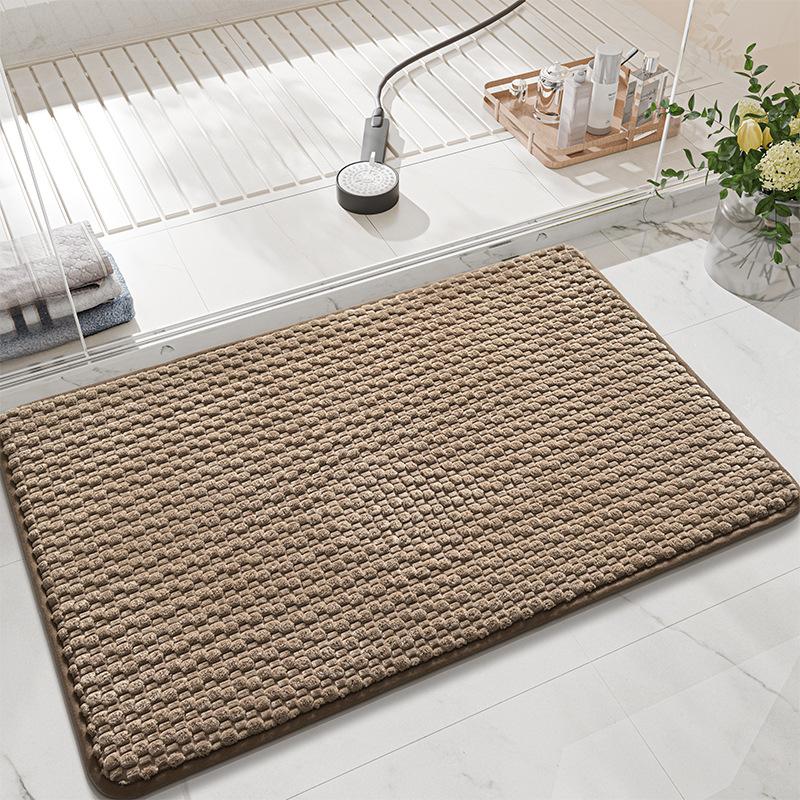 Corduroy Sponge Bath Mat, Soft Rebound Particle Plush Bathroom Rug, Comfortable Absorbent Non Slip Floor Mat