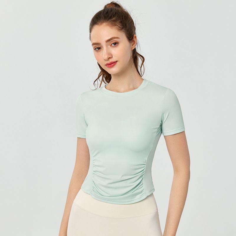 Original Yoga Clothes Top Women's Short Sleeve Waist Hugging Slimming Tight Sports T-shirt Quick-Drying Pilates Workout Clothes Thin