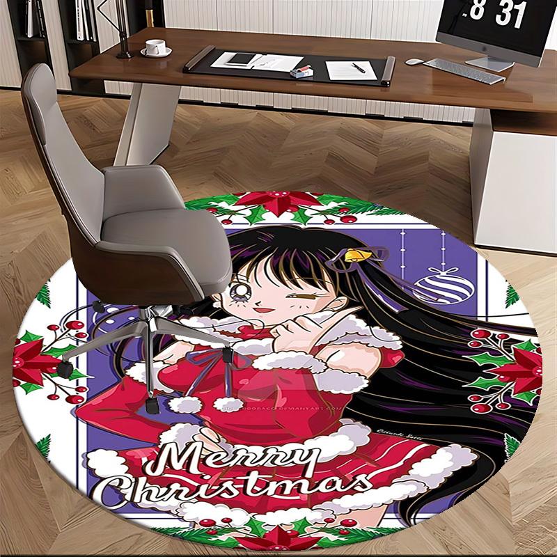 1pc Anime Christmas Round Carpet Office Chair Mat, NonSlip Rug for Home Decor, Living Room, Bedroom