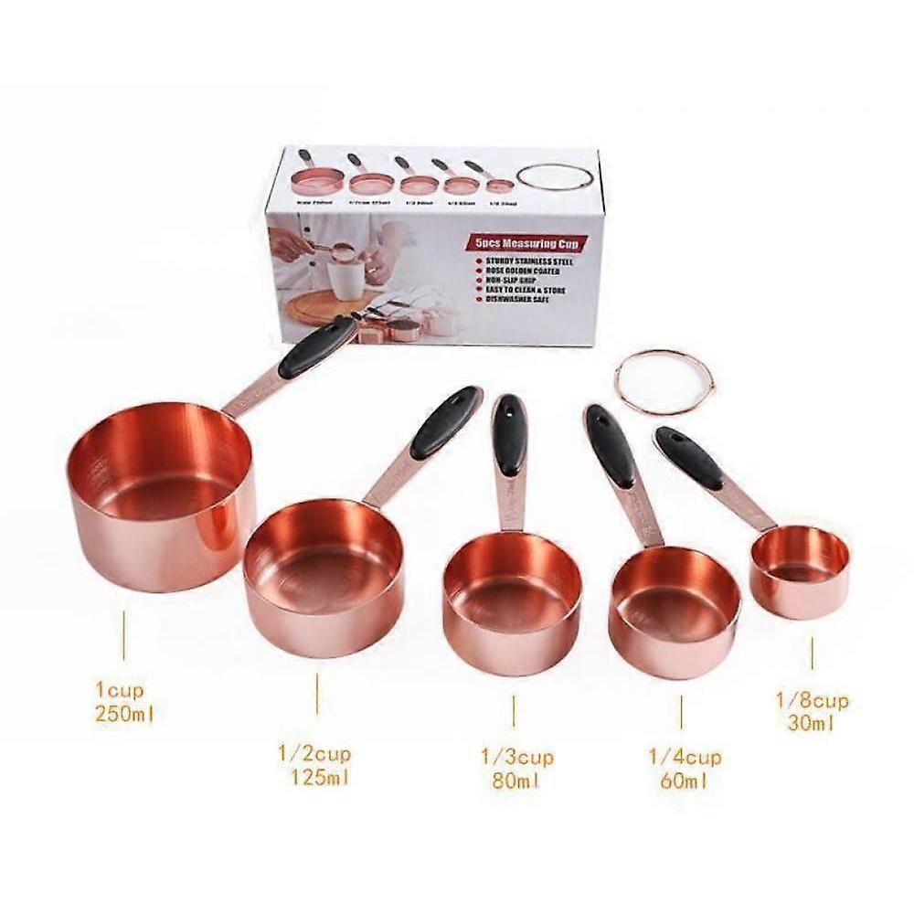Kitchen Stainless Steel Rose Gold Measuring Cup Set Of 5, Used For Accurate Measurement Of Kitchen Dry Grains, Flour, Liquids, Etc