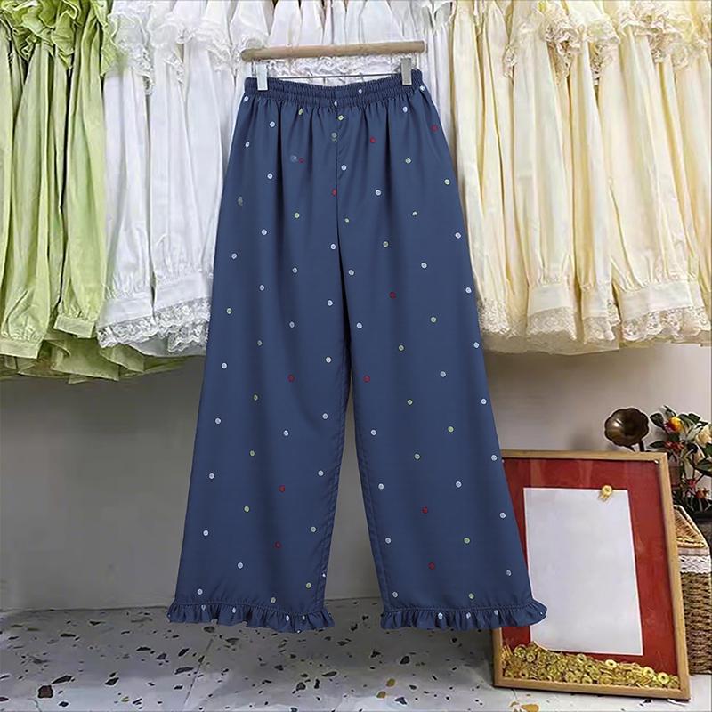 ZANZEA Women Casual Elastic Waist Loose Polka Dot Print Cropped Pants