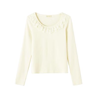 Lace Lace Pure Cotton T-shirt for Women Long-sleeved Autumn New Pure Sexy Base Shirt