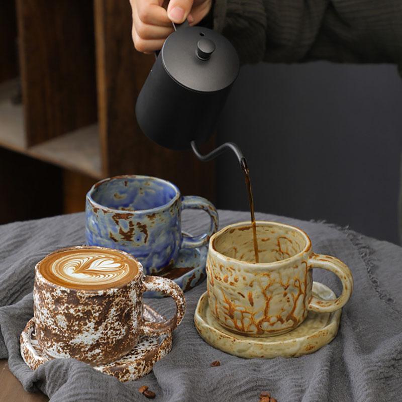 Japanese Ceramic Coffee Mug Saucer Vintage Stoneware Breakfast Oat Mug Creative Afternoon Camellia Flower Tea Cup Home Water Cup