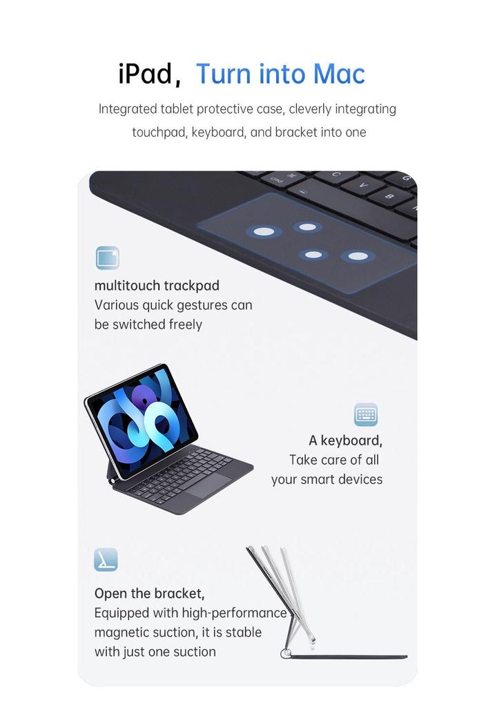 iPad Pro 11-inch 2022 and Air 5 Bluetooth Keyboard Protective Magnetic Case
