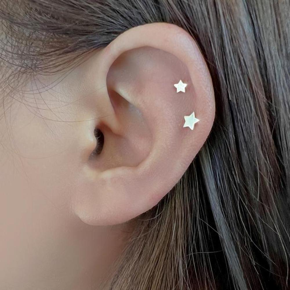 Silver 925 Flat Minja Big Star Small Star Piercing Set (S9405740)