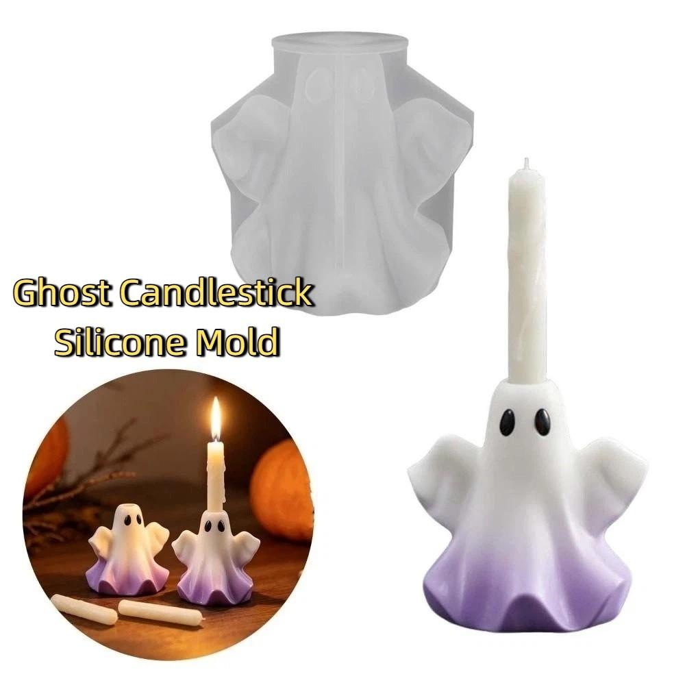 Cute Ghost Candlestick Silicone Mold Handmade Candle Holder Mold  Halloween Decoration
