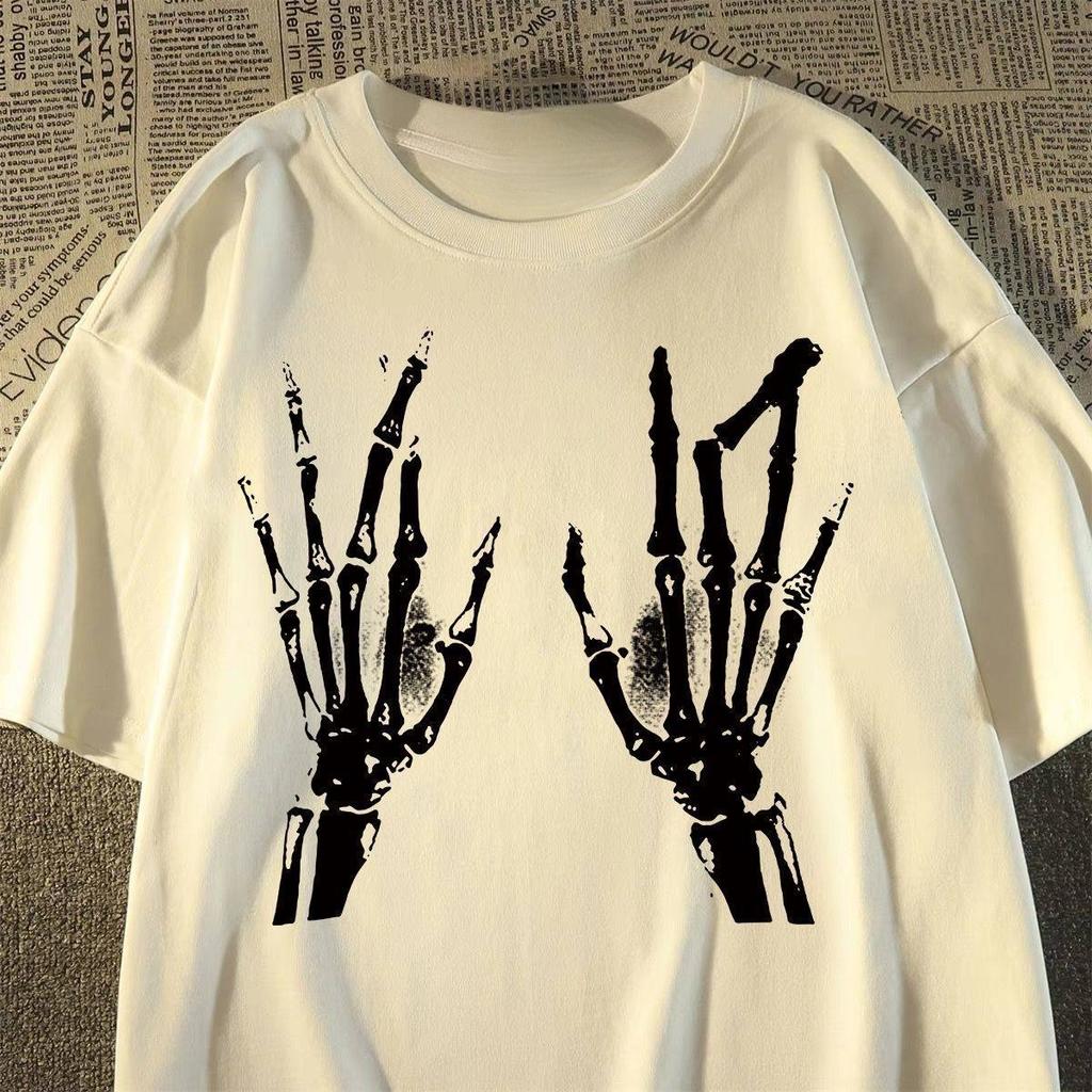 2026 New Fashion Hiphop Dark Retro Skull Hand Graphic Printed Mens and Womens TShirts Crew Neck Plus Size Short Sleeves
