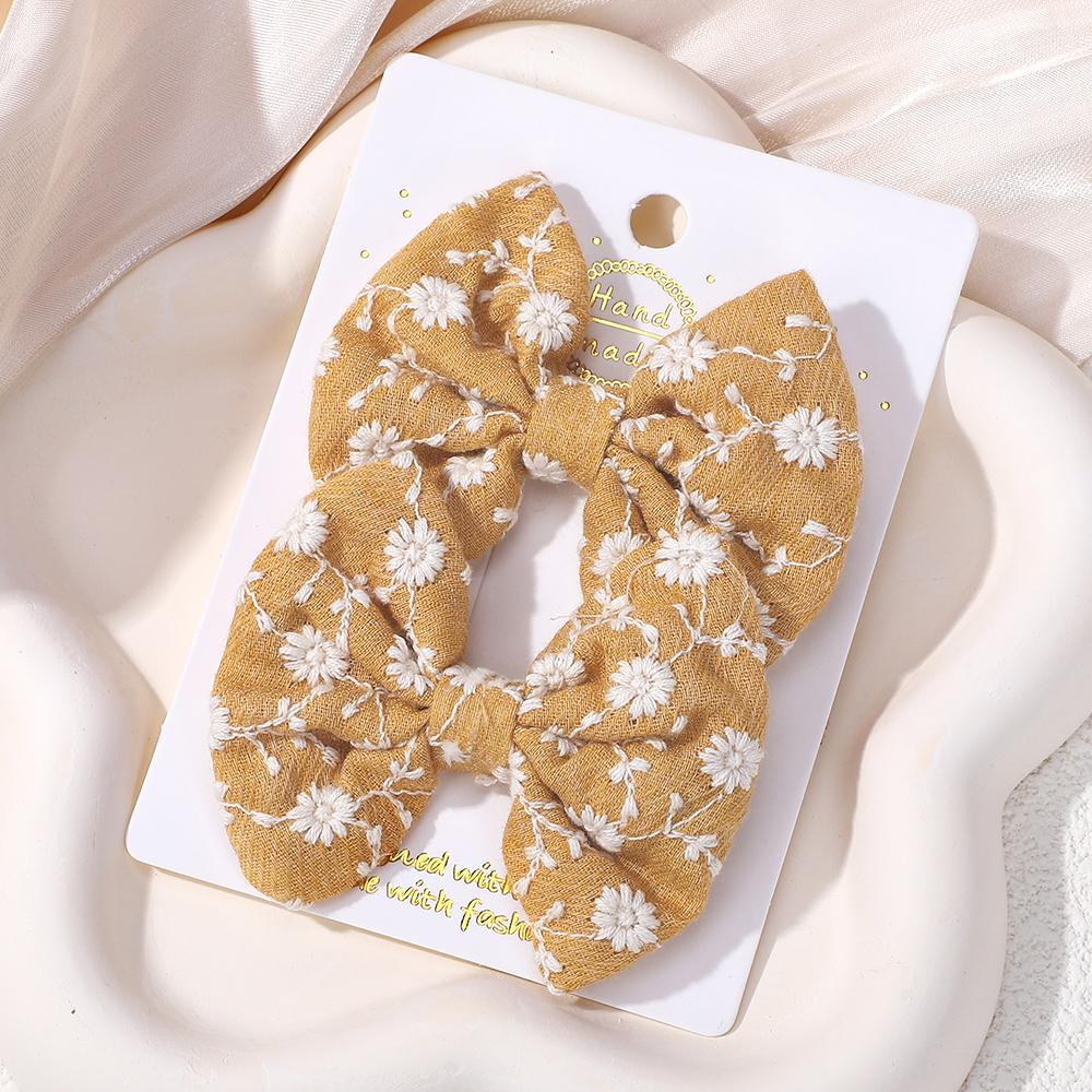 2Pcs/set Bows for Girls Hair Pins Embroidery Printing Hair Clips Solid Color Bowknot Handmade Barrettes Kids Hair Accessories