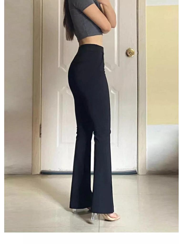 Women's High-Waist Flared Slim Pants - Plus Size, Stretch, Spring/Summer, Black