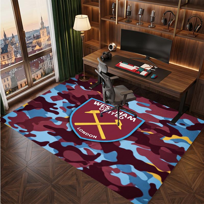West Ham United Football Print Crystal Velvet Rug, Comfortable Water Absorbent Non Slip Indoor Floor Carpet