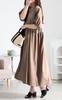 Gold Japan Plus Size Perfect for and Size Beige Fem-586 Women's Dress, Long, V-Neck, Docking, 5/8 Sleeves, Flared, Summer, Autumn, Spring, LL,
