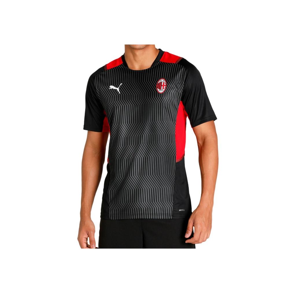 Puma 2021-22 Championship Season AC Milan Casual Crew Neck Training Short Sleeve T-Shirt Men T-Shirt Black Red 765116-05