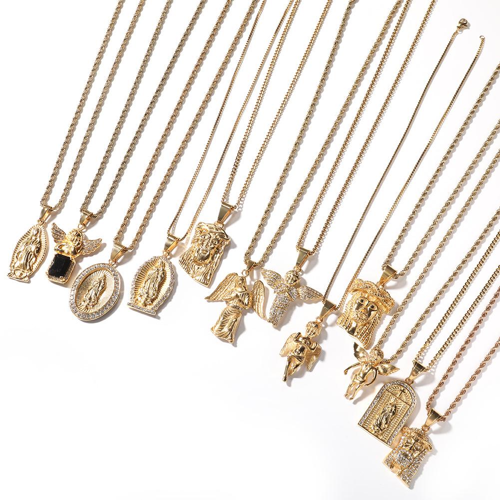 Hip Hop Gumeng Stainless Steel Real Gold Electroplating Wings Angel Pendant Necklace Niche Accessories