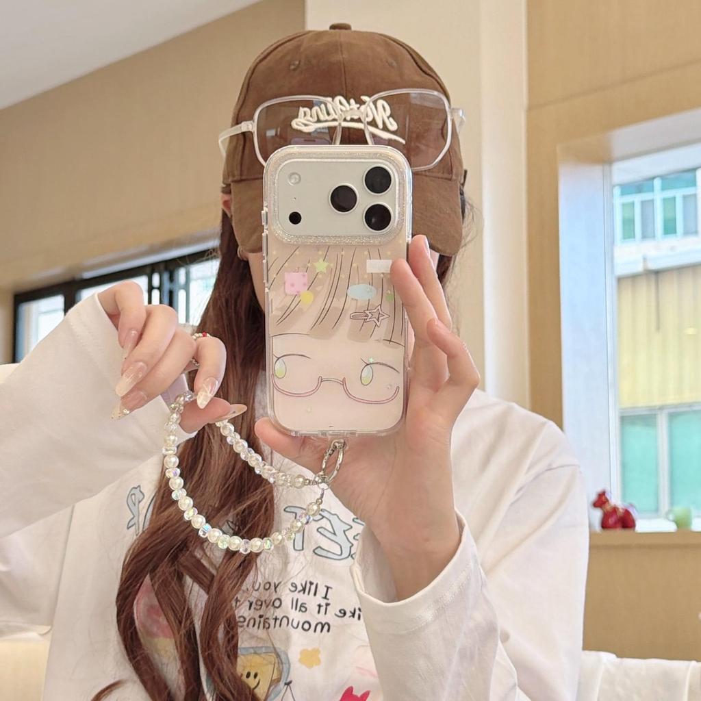 Anime Glasses Girl iPhone 17 Pro Max Case with Chain for Women