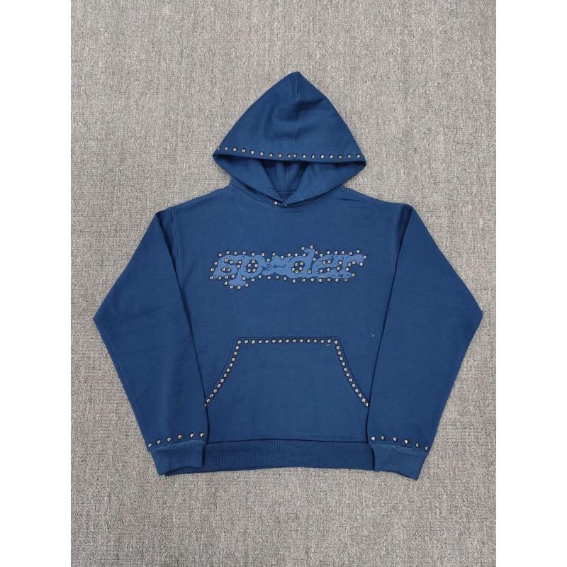 Mens Oversized Hoodie With Spider Web Print Rhinestone Embellishment Cotton Pullover Sweatshirt