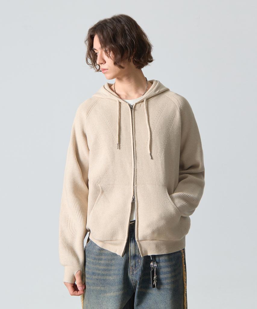 Dimiteulibeullaeg 2Way Heavyweight Hacci Knit Zip-Up Hoodie_Oatmeal