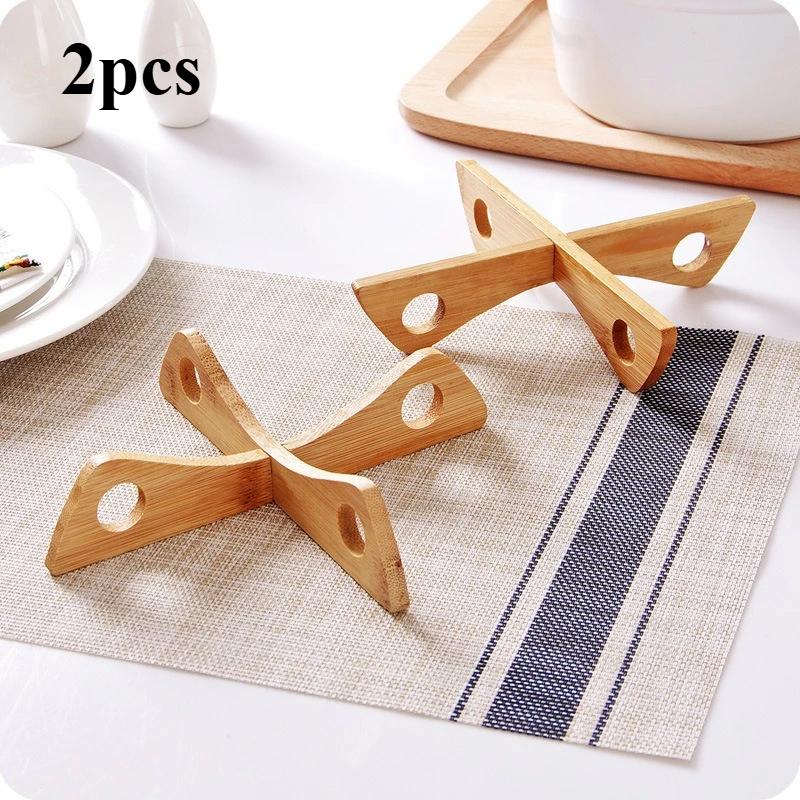 Cross Tray Holder Wooden Removable Table Mat Anti-Heat Steam Table Mat Household Kitchen Anti Slip Wooden Mat Gadget