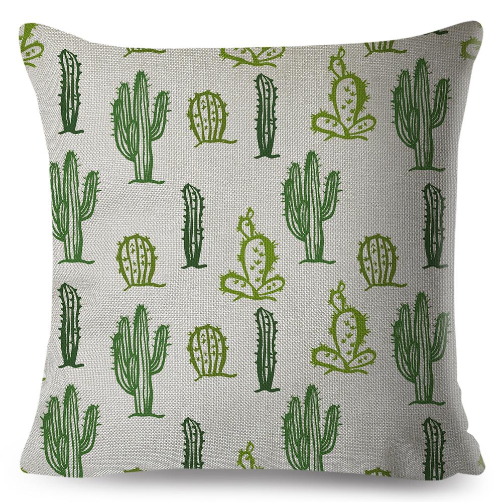 Scandinavian Style Cushion Cover Hand Drawn Cactus Floral Design Soft Square Pillow Gift Home Decor Xcm