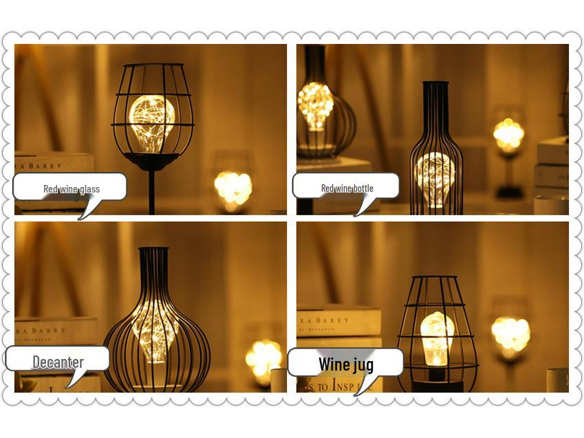 Nordic Wrought Iron Wine Glass Lamp - Indoor Decorative Copper Wire Christmas Light