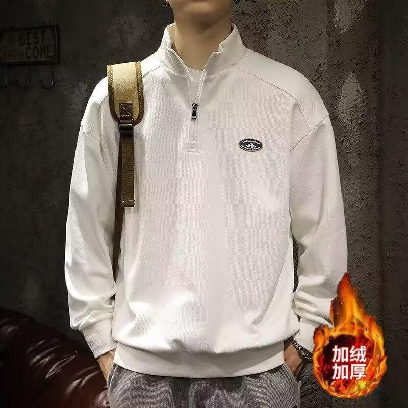 American Trendy Brand Sports Sweater Men s Loose Autumn and Winter Heavy Lapel Half Zipper Polo Shirt Collar Men s Top M