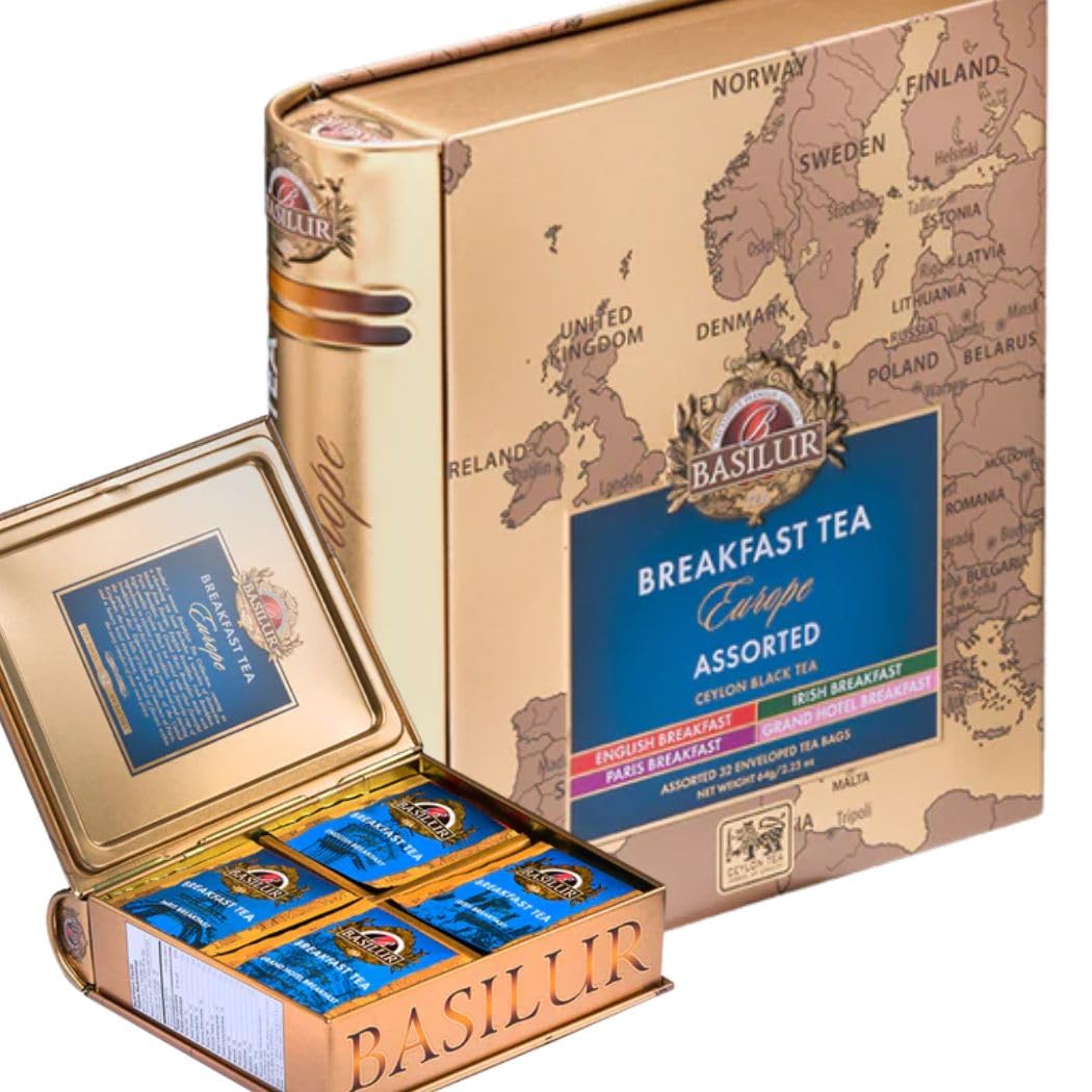 Basil Tea Gift Loved in 70 Breakfast Tea European 32 Tea Bags Individually Paris Grand [Tea Countries] Assortment, (Book-Shaped Tin, Wrapped)