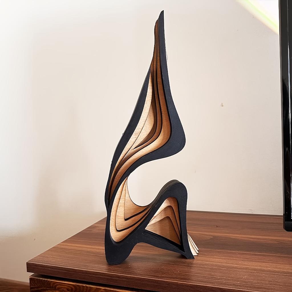 Abstrakcyjna Nowoczesna Minimalistyczna Rzeźba Statua z Naturalnego Drewna - Parametryczne Abstrakcyjne Aerodynamiczne Statuy, Odpowiednie do Wystroju Pokoju, Biura, Gabinetu