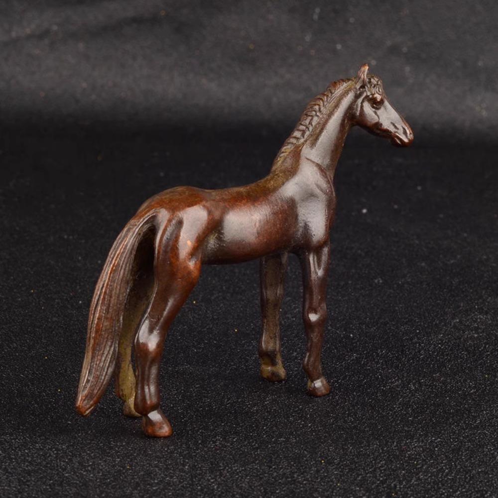 Antyczne metalowe figurki koni z długim ogonem, miniatury, ozdoby Feng Shui, miniaturowe zwierzęta zodiaku, dekoracja stołu