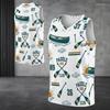 Men Plus Size V Neck Sleeveless Basketball Printed White Tank Top