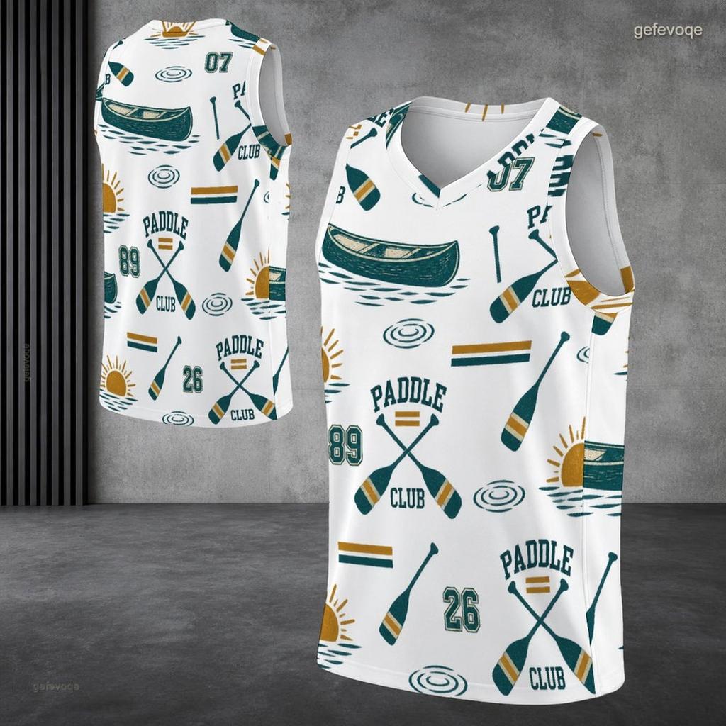 Men Plus Size V Neck Sleeveless Basketball Printed White Tank Top