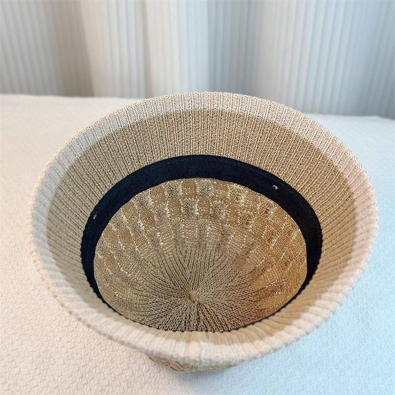 Spring and Summer Belt Buckle Bucket Hat Women's Fashion Sunshade Temperament Pot Hat Twist Pattern Breathable Travel Sun Hat