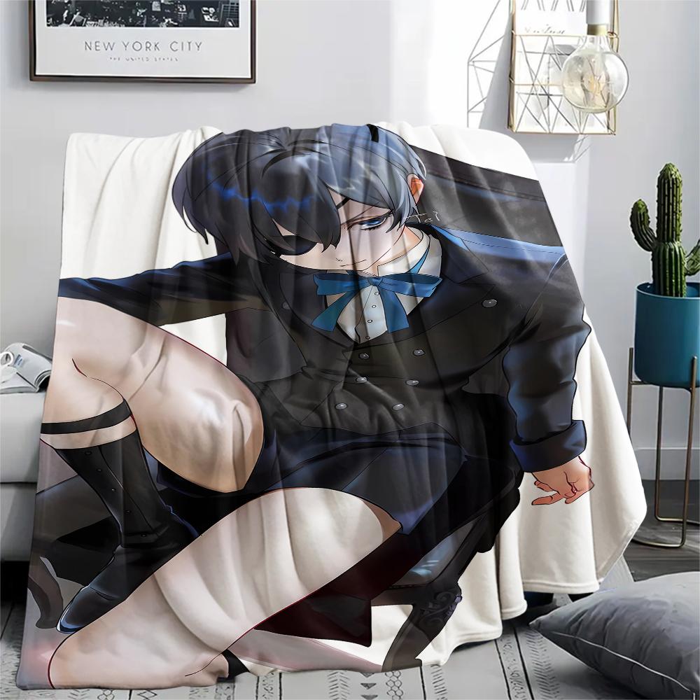 1PC Black Butler Print Flannel Blanket, High Quality All Seasons, Home Decor, Warmth and Comfort, Perfect for Christmas Gifts