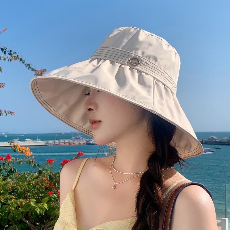 Spring and Summer Sun Hat Children Outdoor Travel Casual Versatile Bucket Hat Big Eaves Drawstring Sun Hat