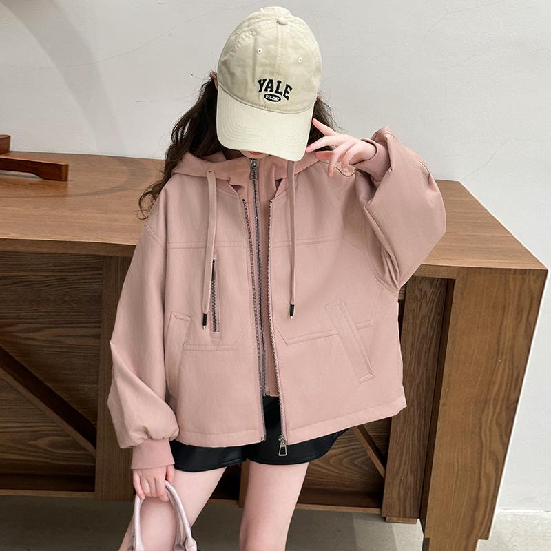 

Девочковая кожаная куртка с капюшоном, двухкомпонентная, 2025 г. - Модная осенняя одежда для маленьких девочек 130 cm