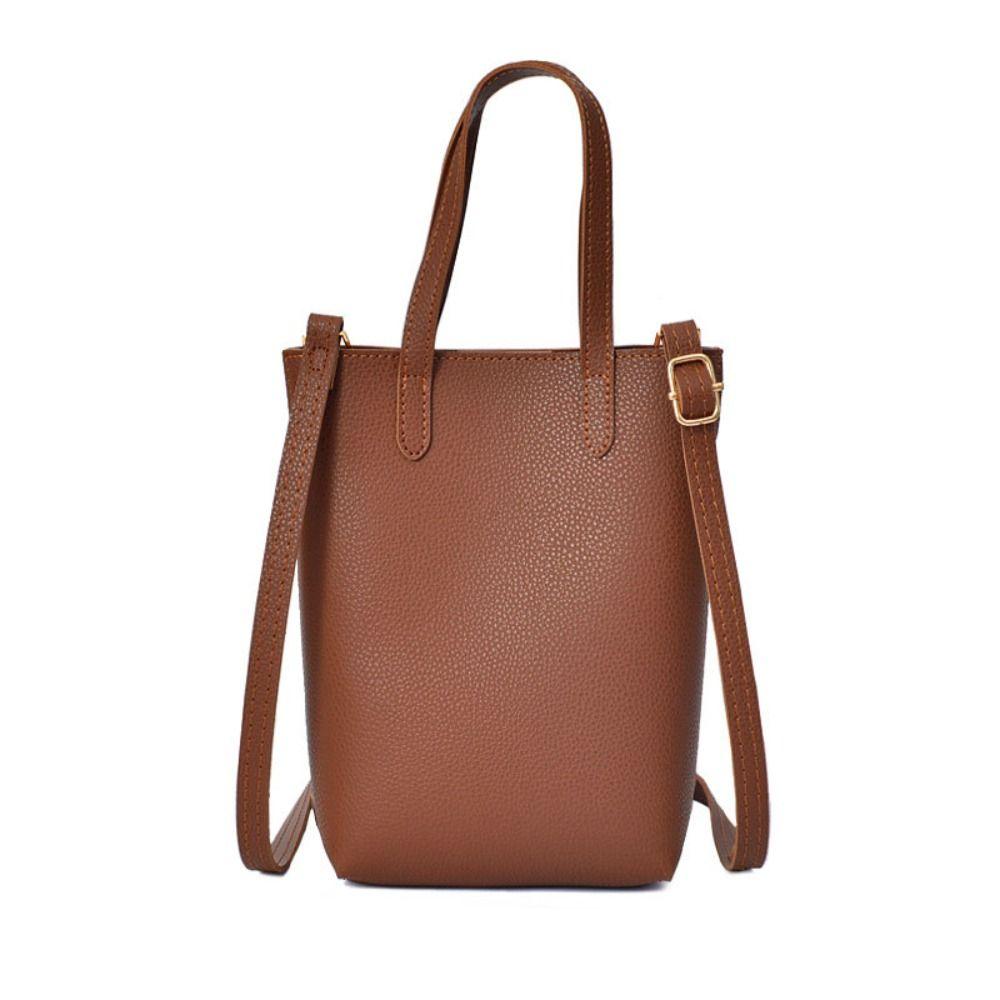

PU Leather PU Bucket Bag Fashion Design Solid Color Phone Bag INS Outdoor коричневый