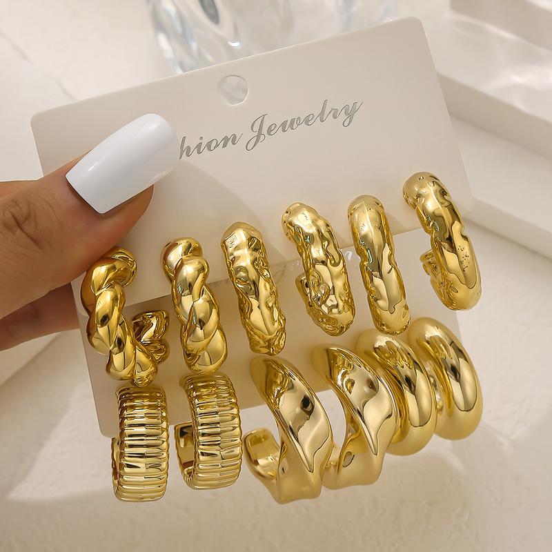 Texture Geometry Multi Shaped Women's Fashion Ring Earring Set Elegant Fashion Style Unique Design Earrings