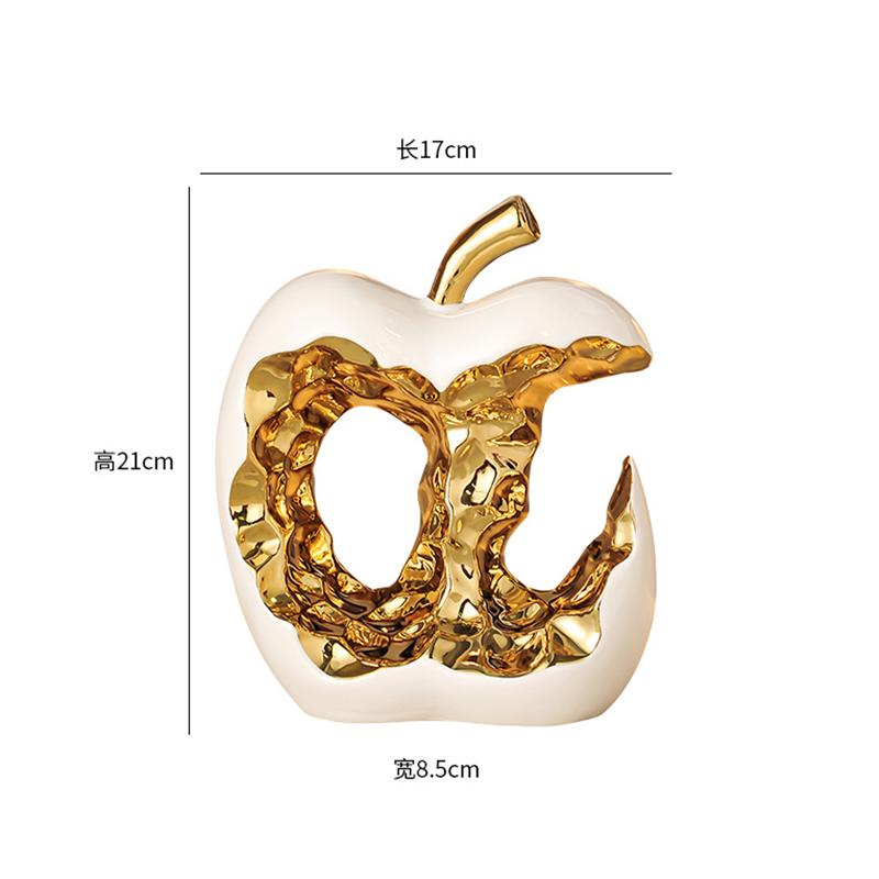 Gold Plated Hollow Apple Sculpture, Ceramic Crafts, Office Desktop Ornaments, Apple Model Sculptures, Living Room Decorations