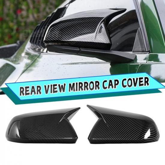 Carbon Fiber BLK Rearview Side Mirror Cover Horn Style For Ford Mustang 15-22