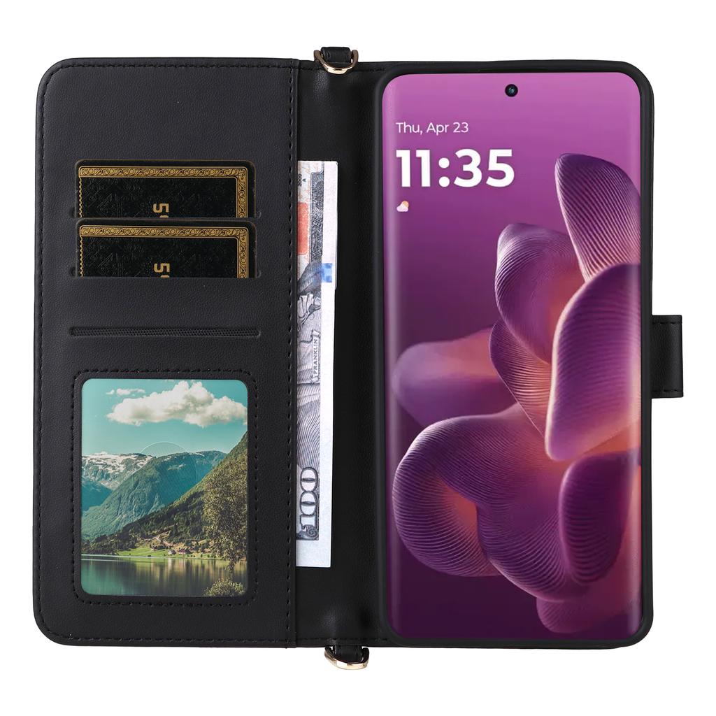 Etui dla Motorola Edge 60 Pro 5G z paskiem na ramię/nadgarstek Skórzany pokrowiec na telefon Stojak Portfel