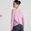 Women's Breathable Long Sleeve Yoga Top with Crossed Hem and Sun Protection