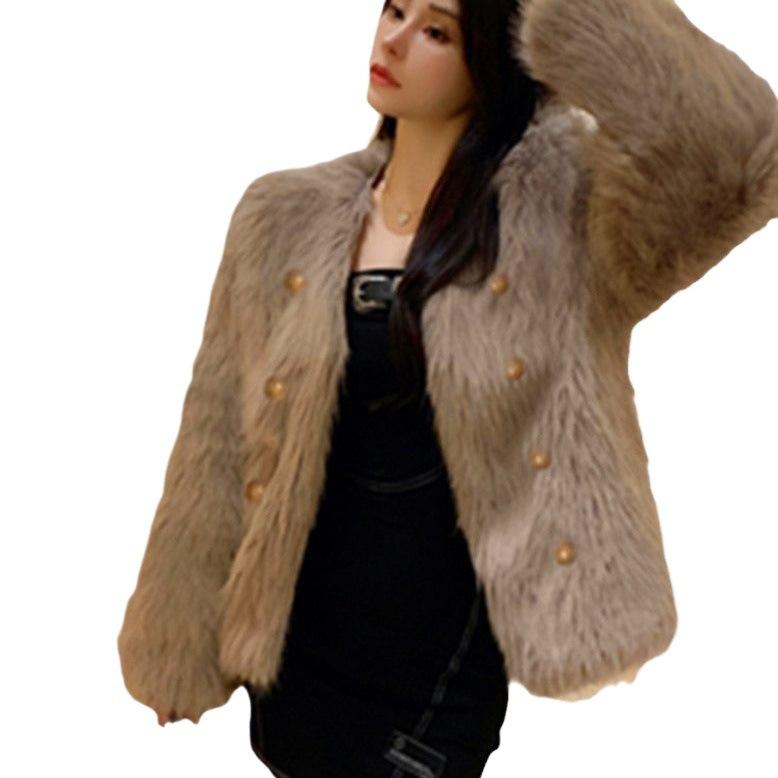 Young Autumn And Winter Imitation Fur Jacket Fox Short V-Neck Small Temperament Fragrant Fluffy Top