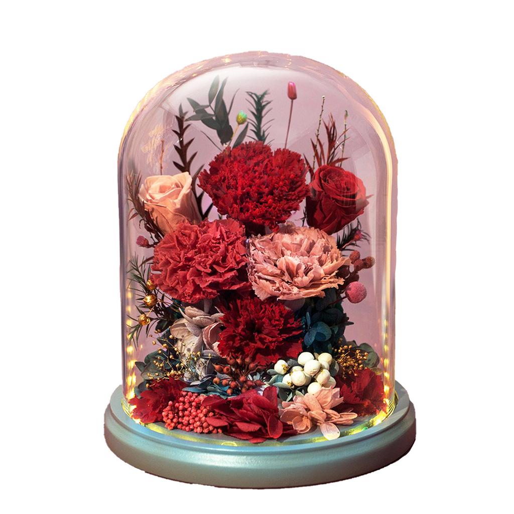 Eternal Flower Carnation Glass Cover Finished Ornament Mother's Day Gift for Mother and Elders