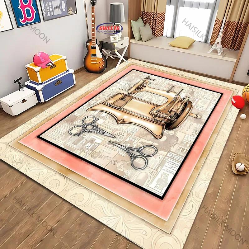 3D HD Printing Vintage Sewing Machine Carpet Multi-Size Optional Living Room Bedroom Office Large Area Mat Machine Washable Rug