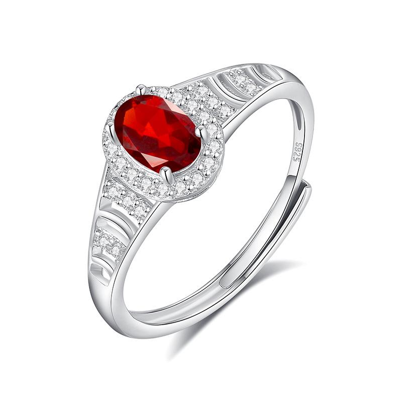 S925 Silver Natural Stone Open Ring, Amethyst/Citrine, Korean Style Daily Jewelry Gift for Women