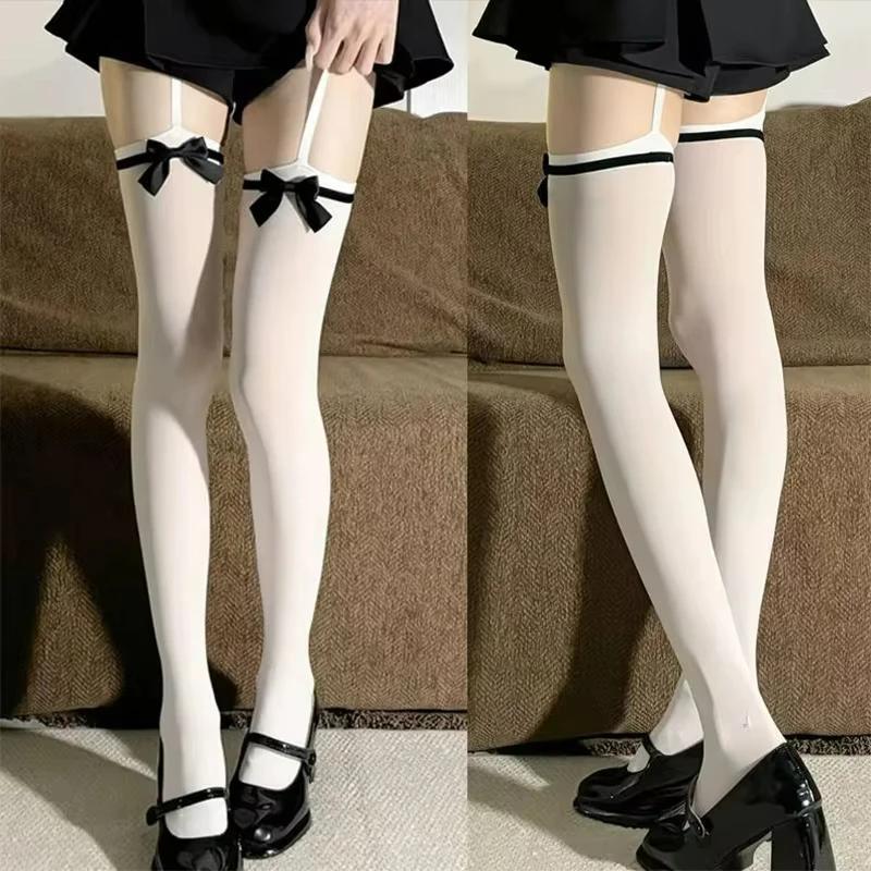 Suspender Black Bow Sexy Thigh High Stockings Women'S Sexy Y2K Jk Cosplay Lolita Comfortable Hosiery Knee Long Socks Tights