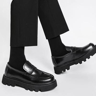 Męskie Harajuku Koreańskie Męskie Skórzane Buty Streetwear Moda Business Casual Gruba Platforma Skóra Naturalna Ślub Męskie Mokasyny Buty