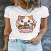 Cat Ramen Anime Print T-shirt, Casual Short Sleeve Summer T-shirt, Women's Clothing