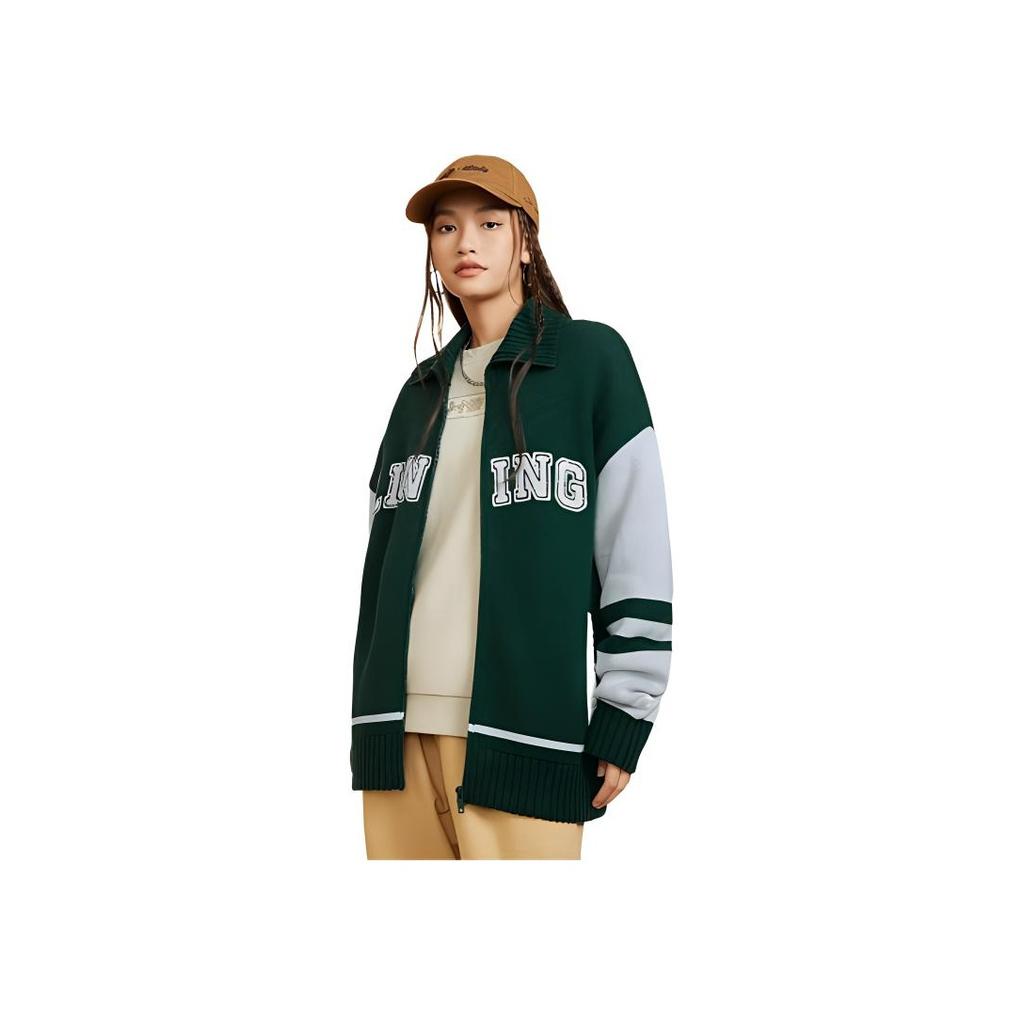 Li Ning Sports Lifestyle Series Letter Embroidery Stripe Detail Zipper Long Sleeve Sweater Unisex sweater Green AMBS185-6